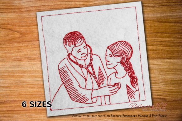 A Doctor Doing Health Checkup Redwork Embroidery Review
