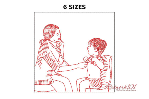 An Embroidered Moment of Care: The Doctor Examines a Young Boy
