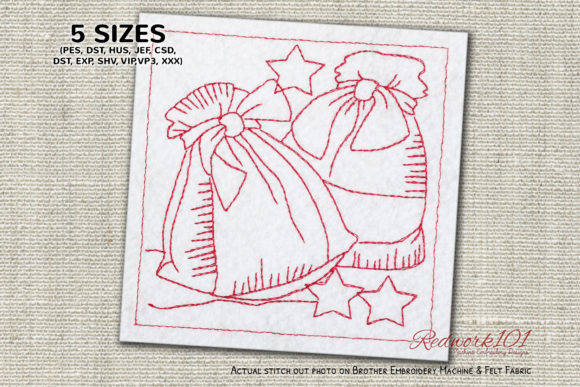 Christmas Gift Bags Redwork Embroidery Design Review