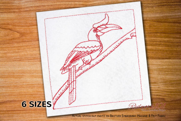 Yellow Billed Hornbill Redwork Design Review